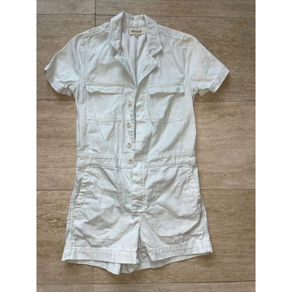 Madewell 100% Cotton Garment Dyed Coverall Romper in Light Green Size XS